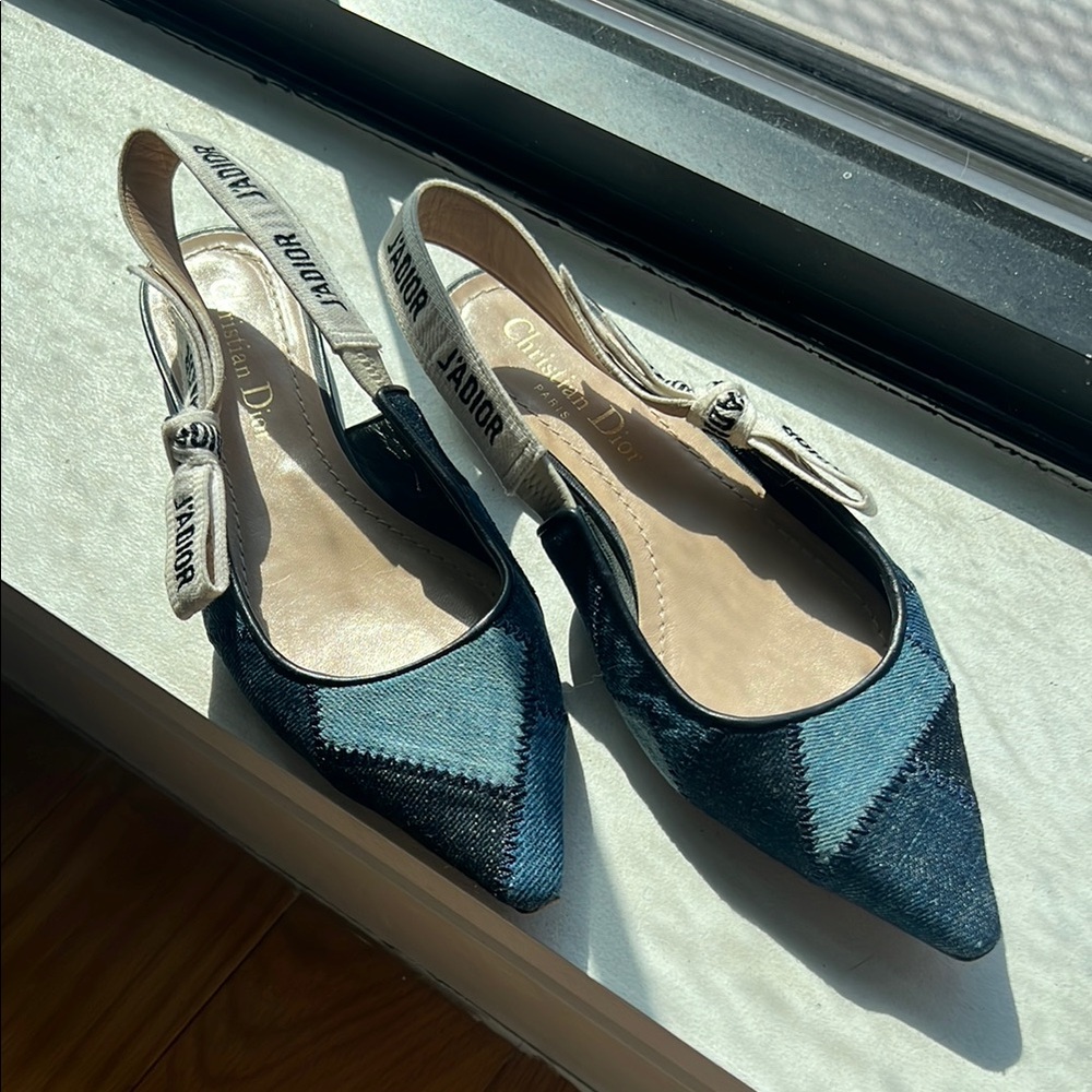 Dior Denim Slingback Flats with Pointed Toe
